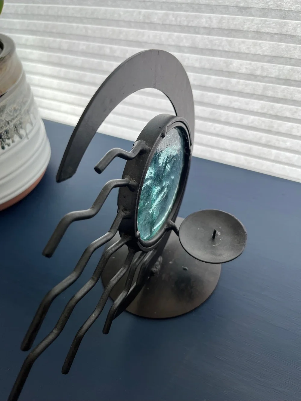 90’s glass and iron votive holder